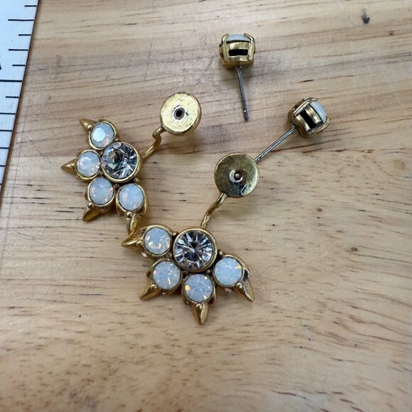 Stella & Dot Gold-Tone Crystal & Moonstone Spike Jacket Style Earrings - Picture 7 of 9